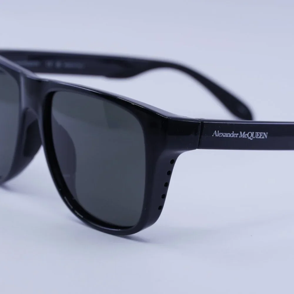 Alexander McQueen AM0292SA 001 Sunglasses Black Square Frame, Grey Lenses